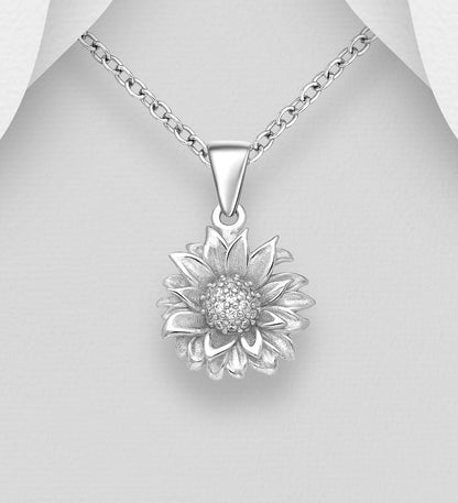 Sterling Silver Daisy Flower Pendant Necklace for Women