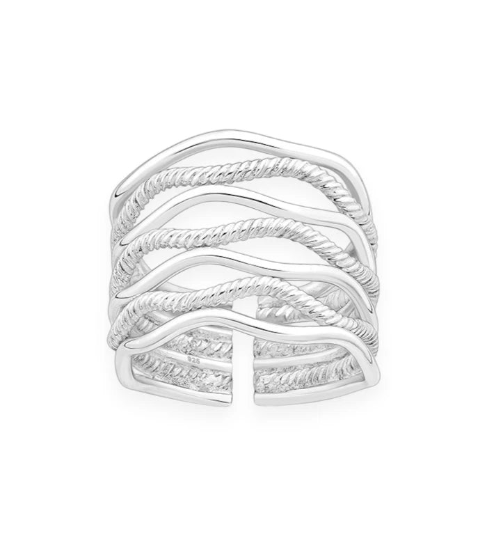 Sterling silver layered statement ring front view