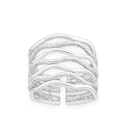 Sterling silver layered statement ring front view
