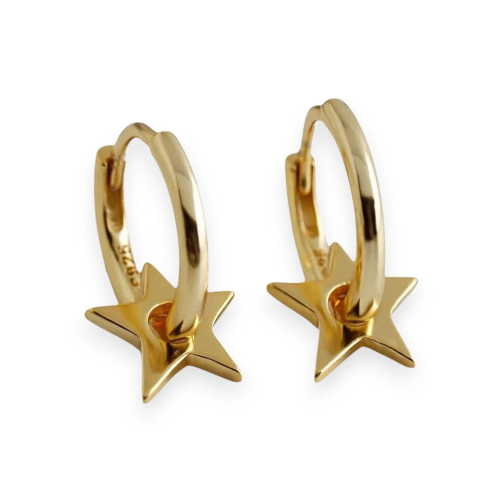 Issie – Sterling Silver Hoop Huggie Earrings with Star Charm