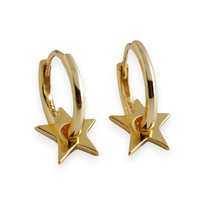 Issie – Sterling Silver Hoop Huggie Earrings with Star Charm