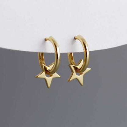 Sterling Silver Hoop Huggie Earrings with Star Charm