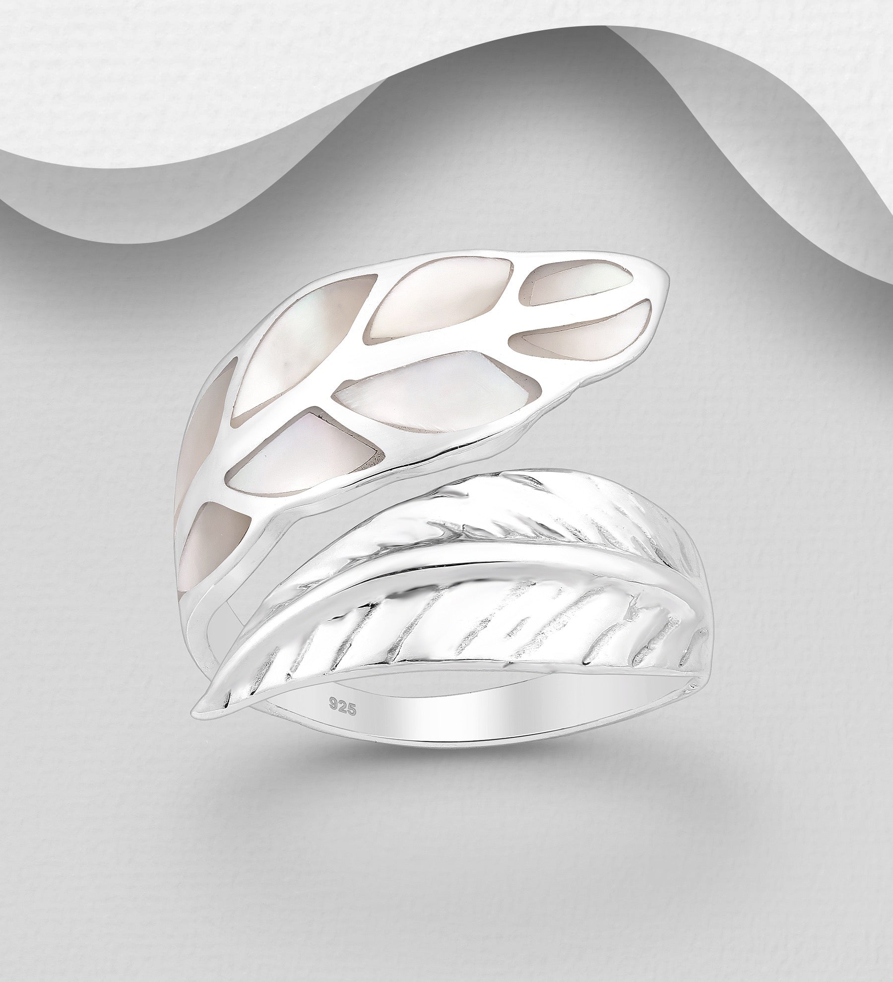 Sterling Silver Adjustable Enamelled Leaf Statement Ring| Bibie™