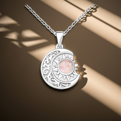 925 Sterling Silver Moon and Sun Pendant Necklace