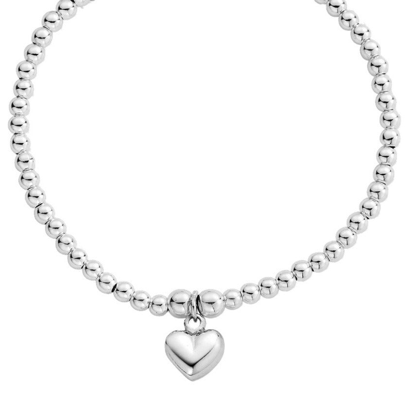 Mova – Bibie™ Sterling Silver Beaded Heart Charm Bracelet