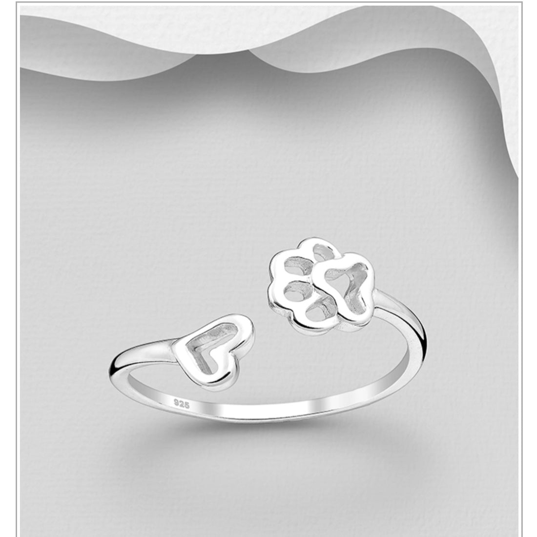 Sonia – Bibie™ Sterling Silver Adjustable Paw & Heart Ring