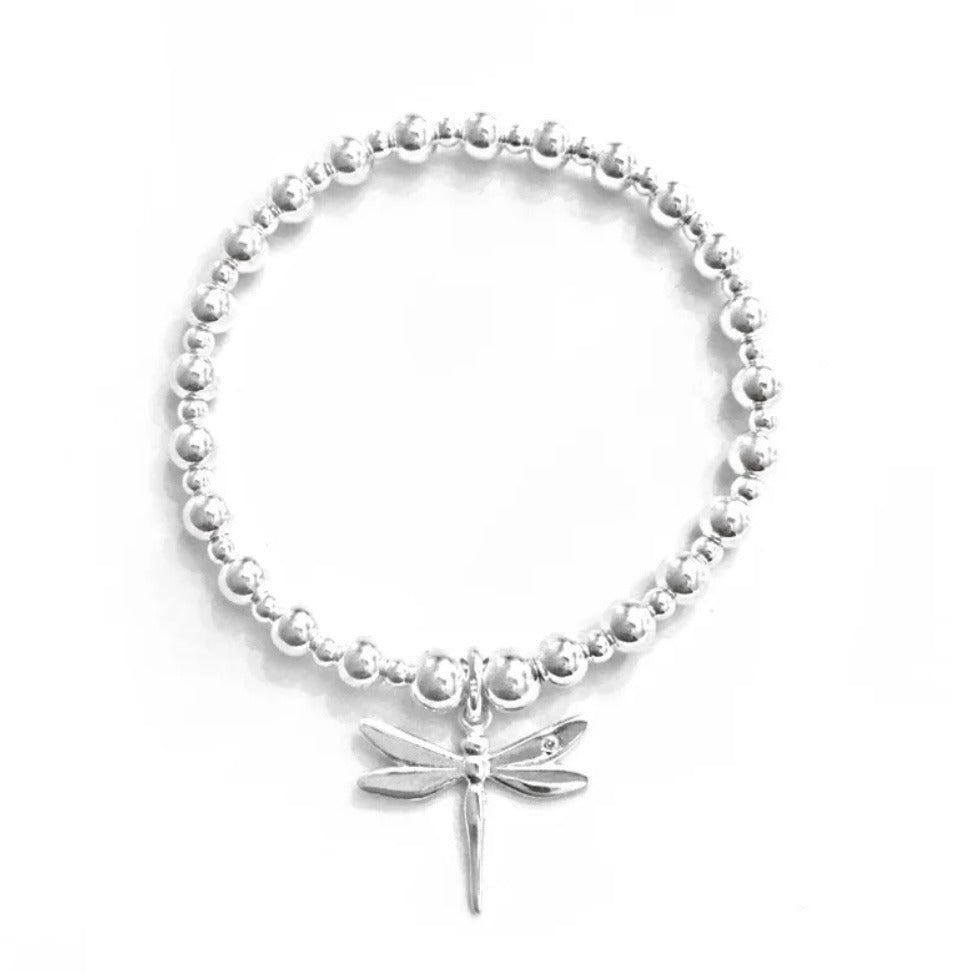 Mona – Bibie™ Sterling Silver Dragonfly Charm Beaded Bracelet