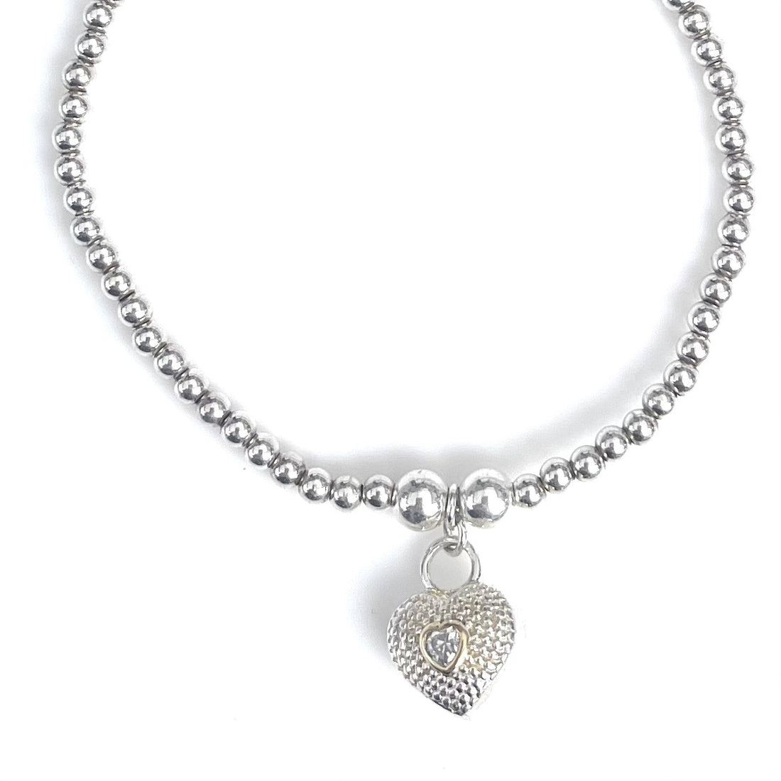 Sterling Silver Stretch Bracelet with Textured Heart Charm