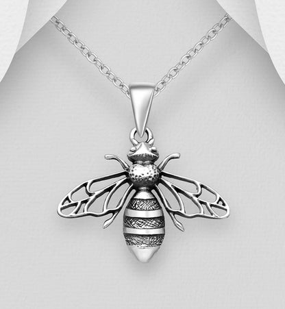 Sadie – Bibie™ Sterling Silver 3D Bee Drop Pendant Necklace