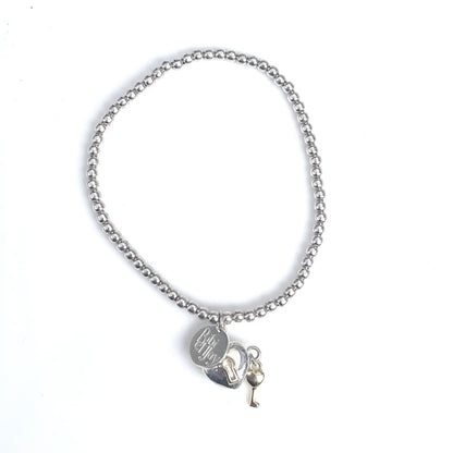 Nora – Bibie™ Sterling Silver Heart with Lock &amp; Key Beaded Bracelet