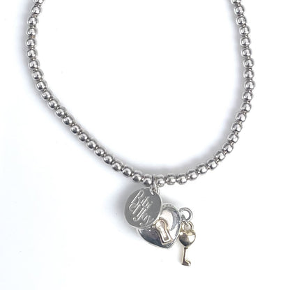 Nora – Bibie™ Sterling Silver Heart with Lock &amp; Key Beaded Bracelet