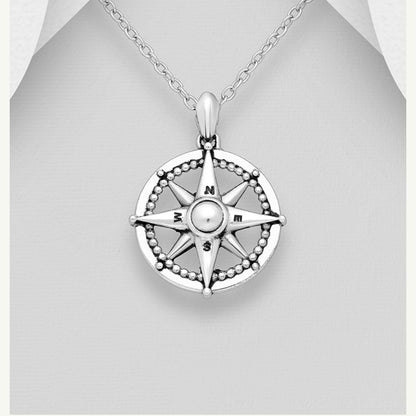 Davina – Bibie™ Sterling Silver Detailed Compass Pendant Necklace